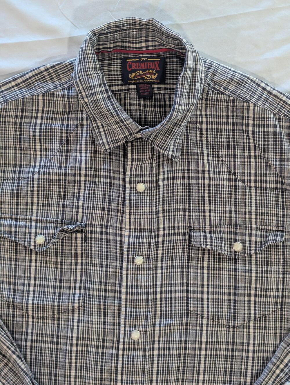Cremieux Hong Kong Shirt Mens L Gray Plaid Long Sleeve Western Pearl Snap Pocket